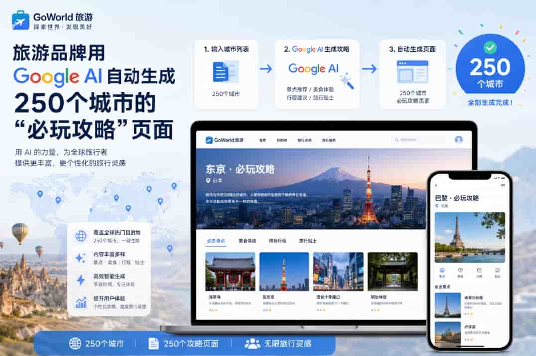 旅游品牌用Google AI自动生成250个城市的“必玩攻略”页面